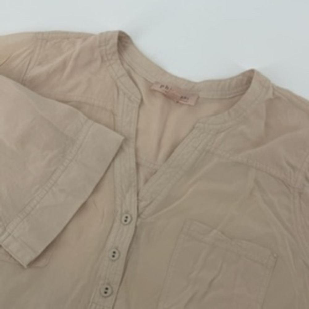 Philosophy Woman Beige V Neck 3/4 Sleeve Button Up Tunic‎ Top Blouse 1X